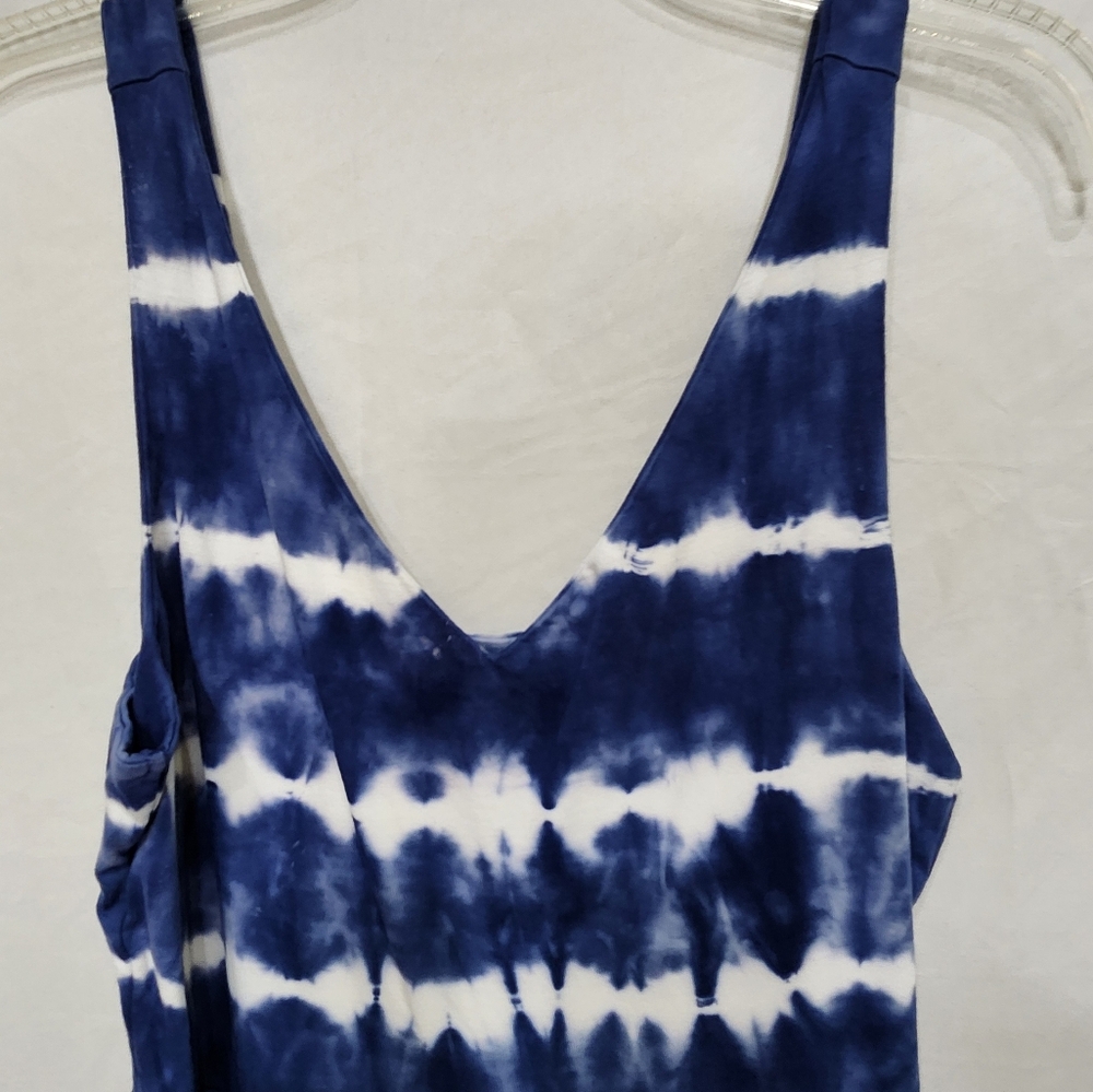 CHAPS royal blue/white tie dyed sleeveless midi dress, size small like new